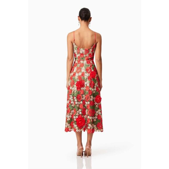 Elliatt Roselyn Embroidered Midi Dress Red wedding  birthday Vibe size S NWT$580 - Picture 3 of 7